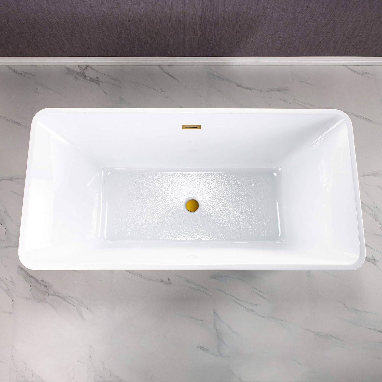 WOODBRIDGE 59' Freestanding White Acylic Soaking Bathtub with Brushed Gold Drain and Overflow,BTS1509-BG-Drain&O