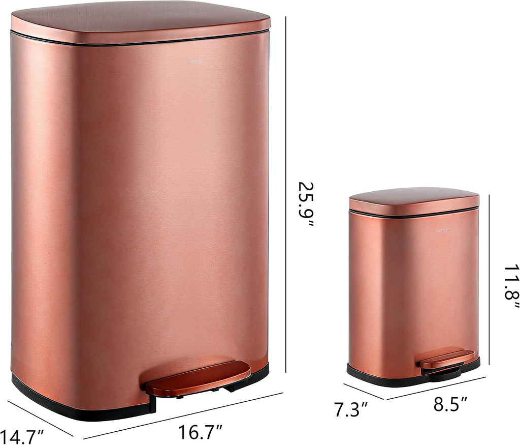 happimess HPM1006D Connor Rectangular 13-Gallon Trash Can with Soft-Close Lid and Free Mini Trash Can, Fingerprint Resistant, Modern, Minimalistic for Home, Kitchen, Office, Bathroom, Rose Gold