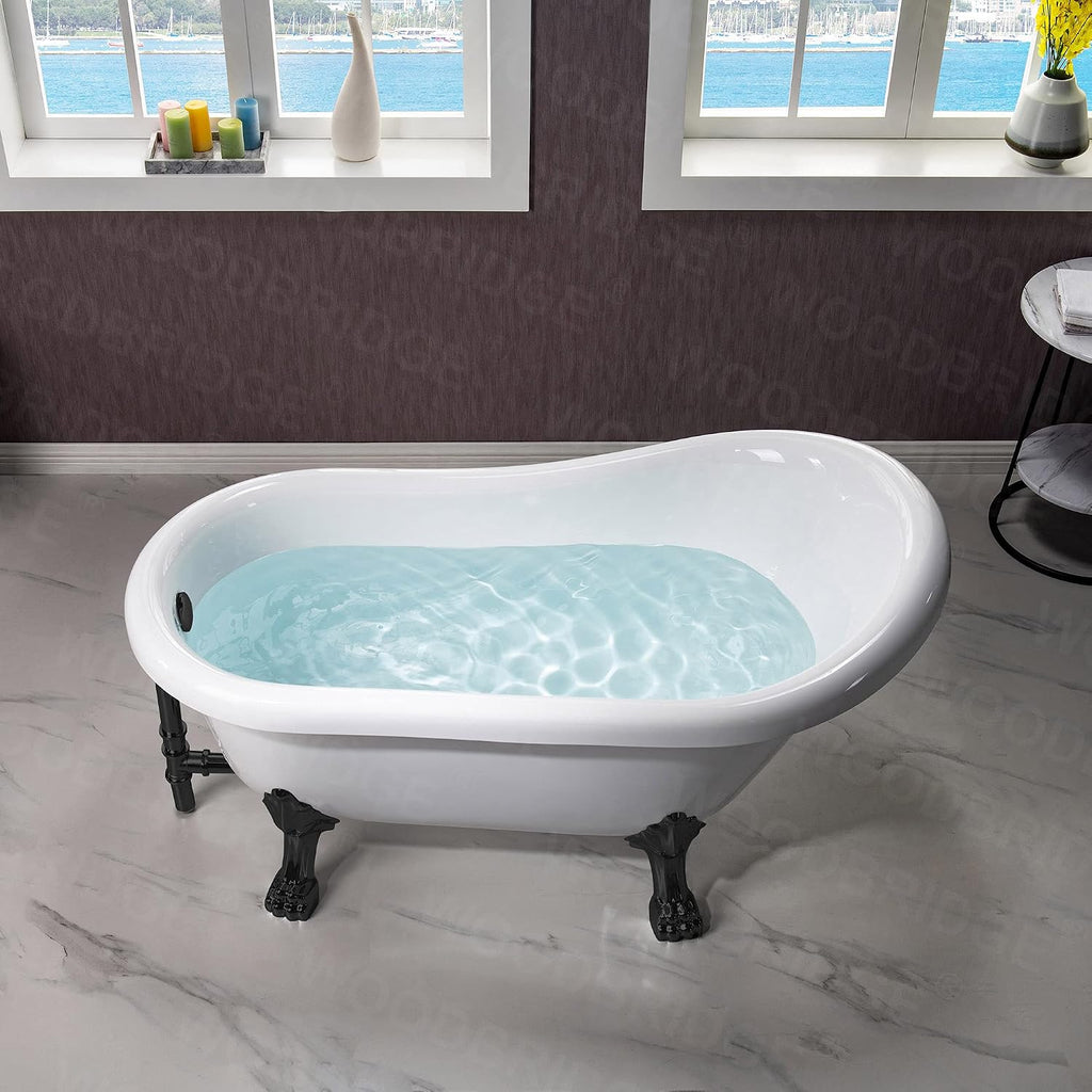 WOODBRIDGE 54' Heavy Duty Acrylic Slipper Clawfoot Bath Tub with Matte Black Feet & Matte Black Drain &Overflow
