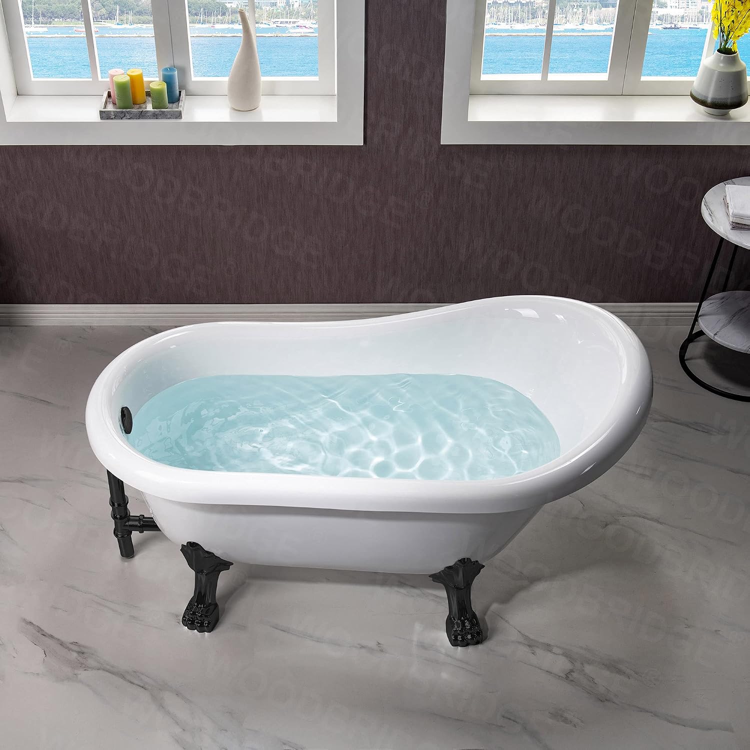 WOODBRIDGE 54' Heavy Duty Acrylic Slipper Clawfoot Bath Tub with Matte Black Feet & Matte Black Drain &Overflow