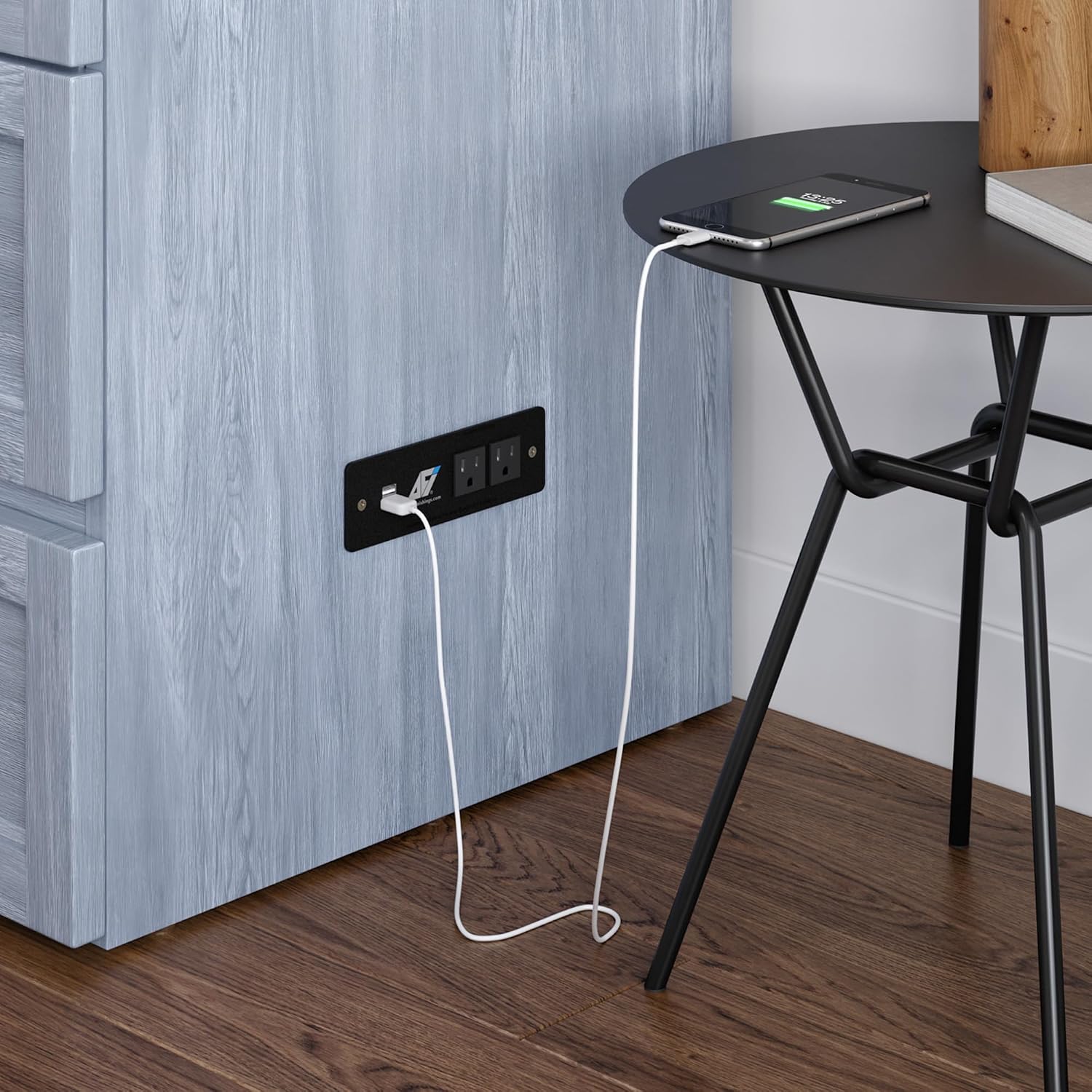 AFI, Northfield Murphy Bed Chest Queen with 6' Mattress, Storage Drawer & Built-in USB Charger, Driftwood