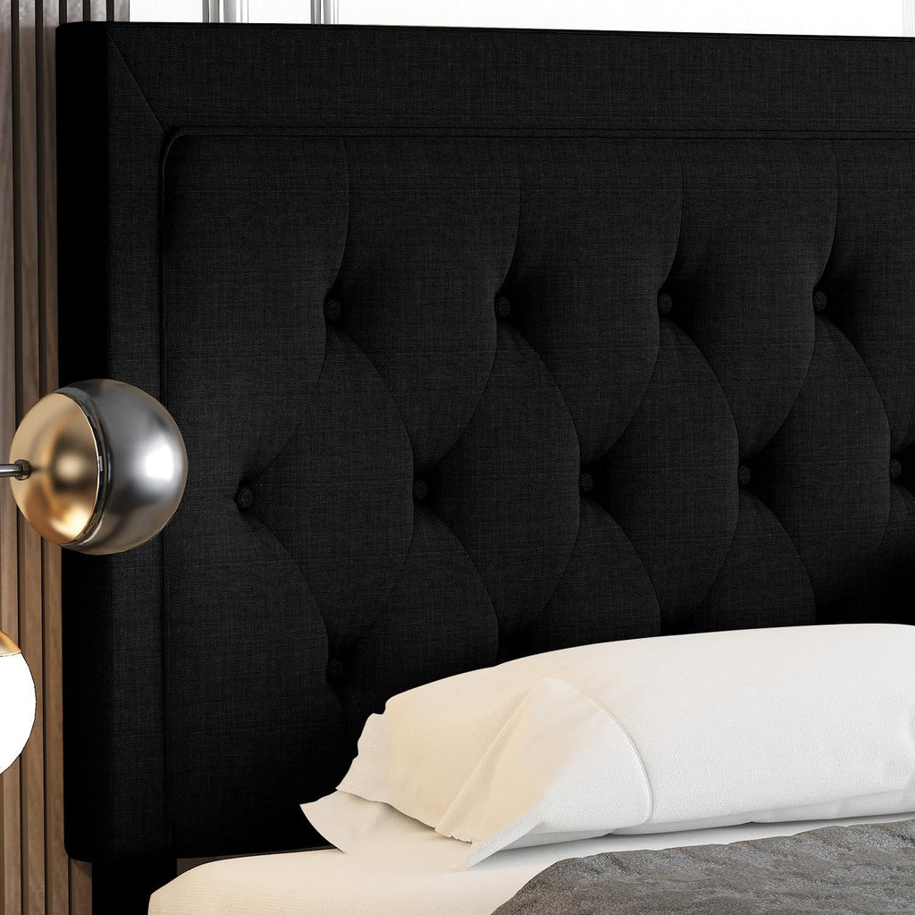 Allewie Queen Size Upholstered Platform Bed Frame with Adjustable Headboard, Button Tufted, Wood Slat Support, Easy Assembly, Black