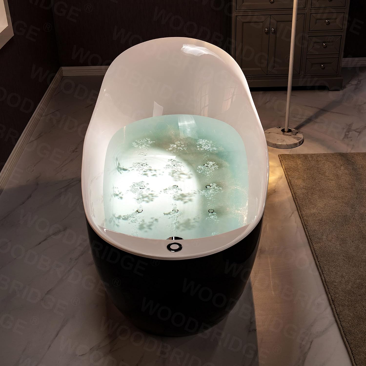 WOODBRIDGE 67' Air Bubble Freestanding Bathtub with Chrome Overflow and Drain,Black Air Bubble Tub