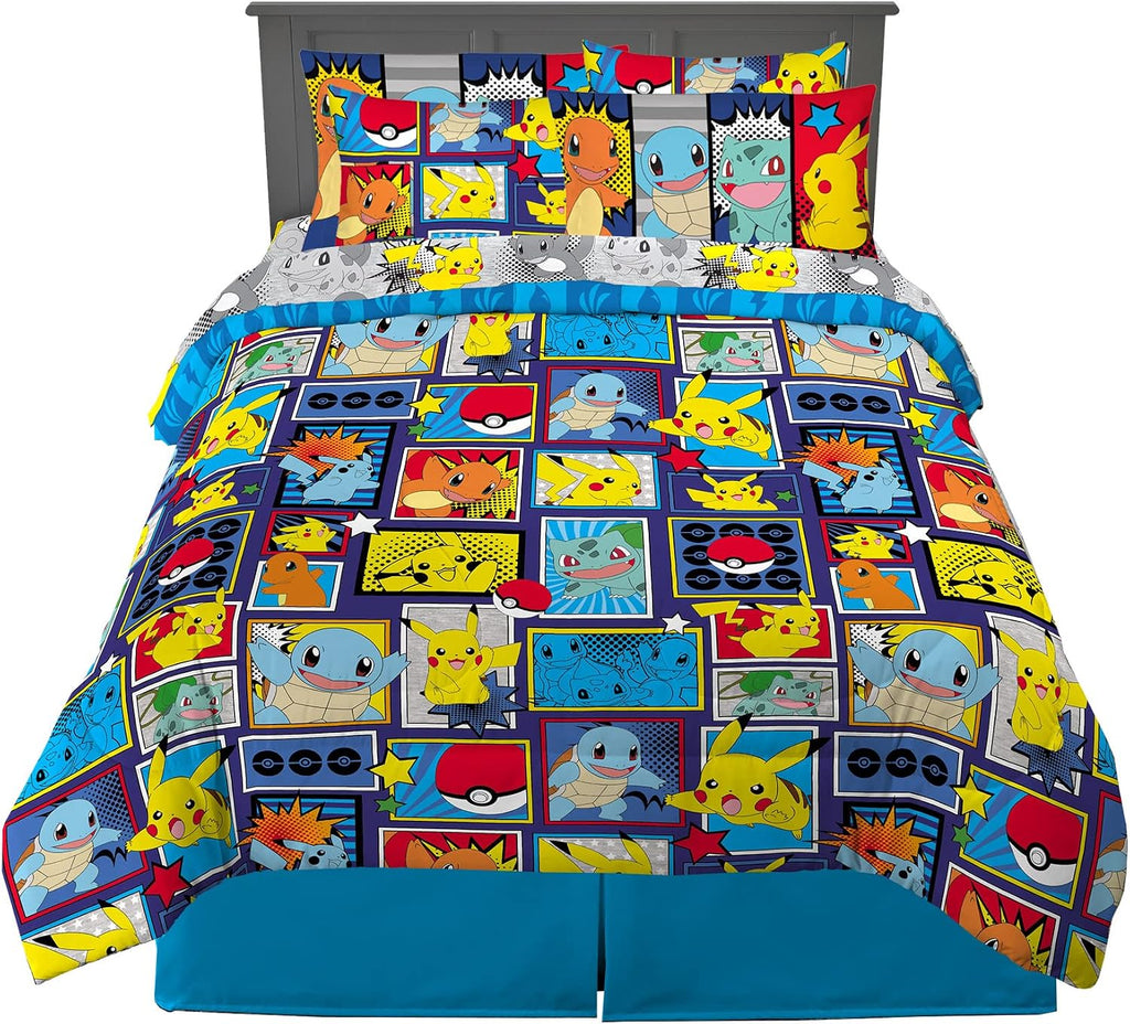 Pokémon Pikachu Queen Size Bedding Set – Kids Bedding Super Soft Cozy Reversible Comforter and Sheet Set with Sham, 7 Piece Queen Size, (Officially Licensed Product) by Franco