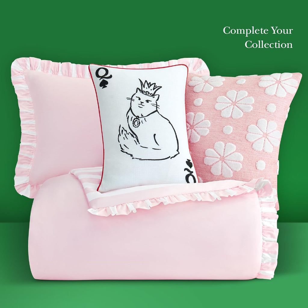 kate spade new york Sateen Ruffle King Comforter Set, 300 Thread Count Cotton Sateen Reversible Cover, All Season 3 Piece Bedding, Machine Washable, Pink