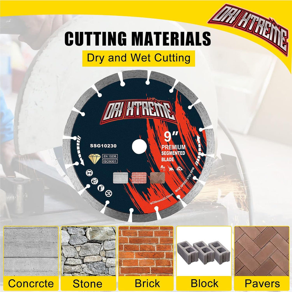9 Inch Diamond Saw Blade 10pcs, Segmented General Purpose Blade Dry/Wet Cutting Concrete, Masonry, Brick, Block,7/8'-5/8' Arbor
