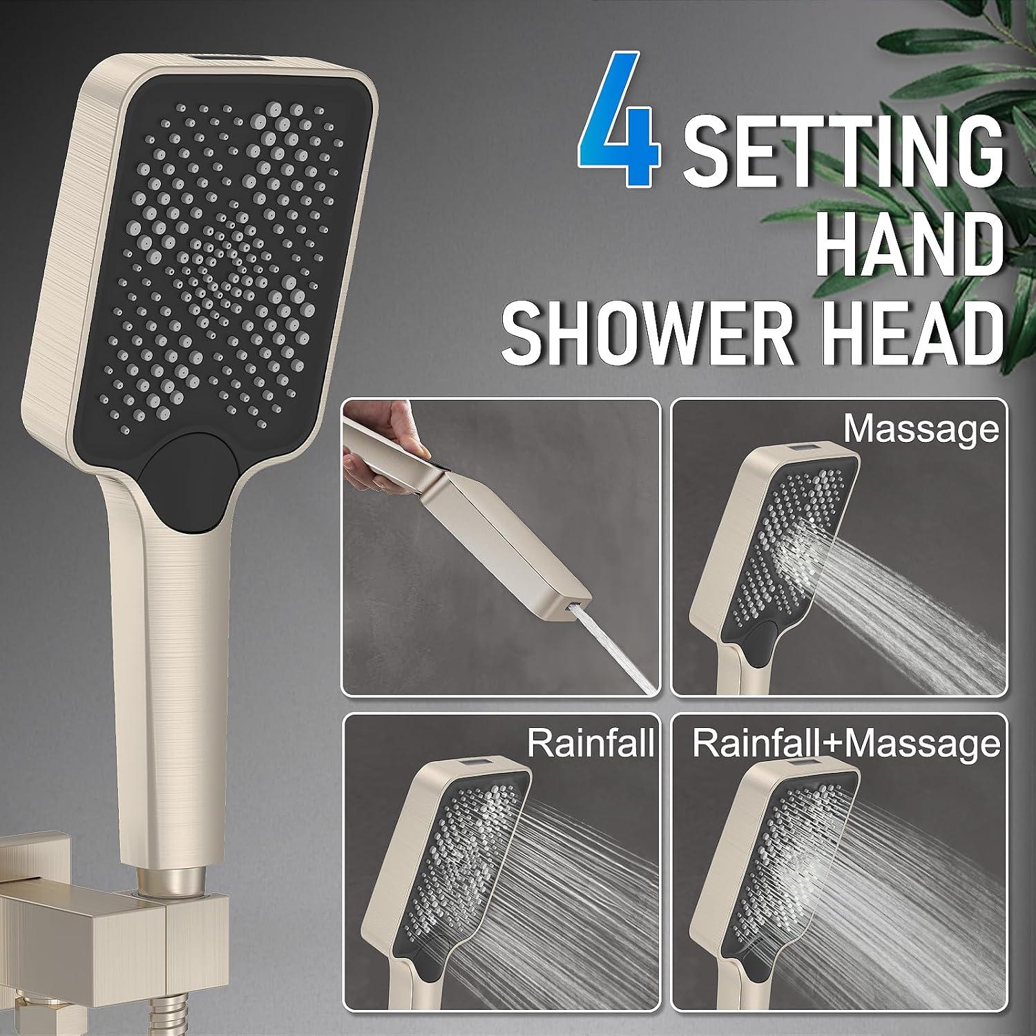 Iriber Thermostatic Shower System with Adjustable Water Flow Push Button Diverter, Square Dual Shower Heads Faucet Set with Handheld Spray, Brushed Nickel Shower Mixer Valve Trim Kit (Valve Included)