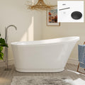 FerdY Langkawi 59' Acrylic Freestanding Bathtub, White Modern Stand Alone Soaking Bathtub, cUPC Certified, Matte Black Drain and Minimalist Linear Design Overflow Included, Easy to Install