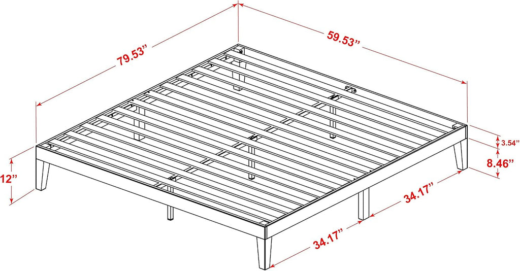 East West Furniture DNP-22-Q Queen Platform Bed Frame with 4 Solid Wood Legs and 2 Extra Center Legs - Walnut Finish