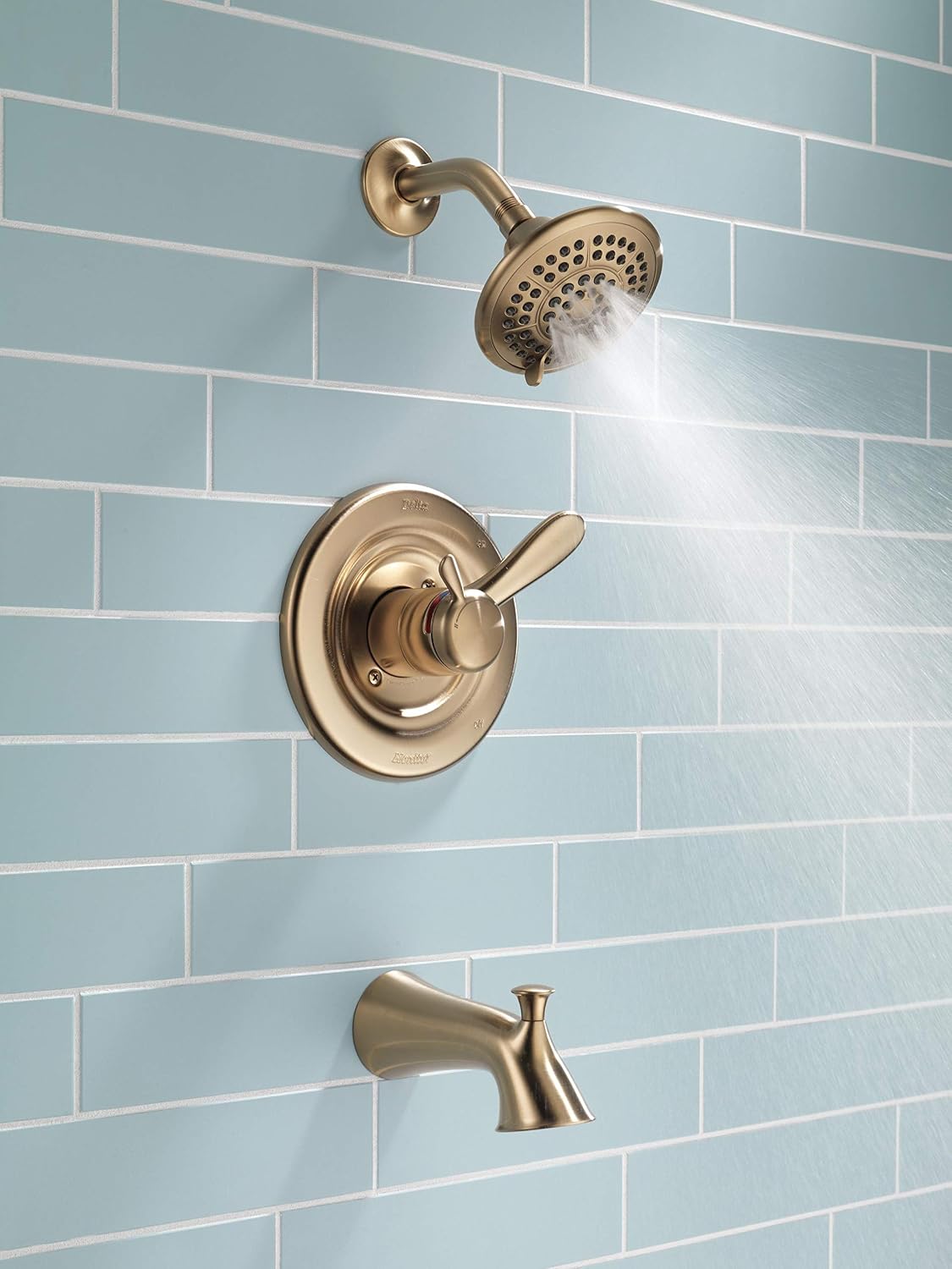 Delta Faucet Lahara 17 Series Dual-Function Tub and Shower Trim Kit with 5-Spray Touch-Clean Shower Head, Champagne Bronze T17438-CZ (Valve Not Included)