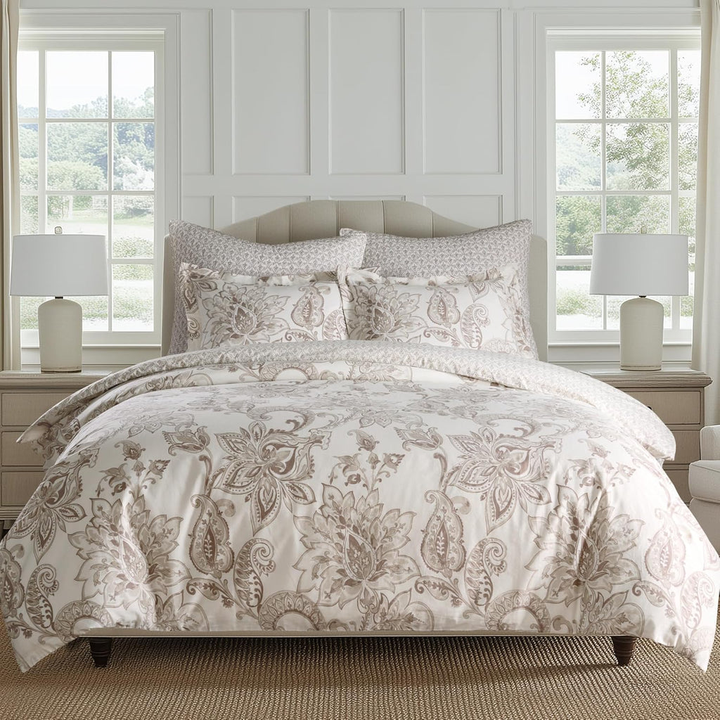 Levtex Home - Bennett Taupe Comforter Set - Twin Comforter + One Standard Pillow Cases - Floral Paisley - Taupe and Cream - Comforter (68 x 88in.) and Pillow Case (26 x 20in.) - Cotton