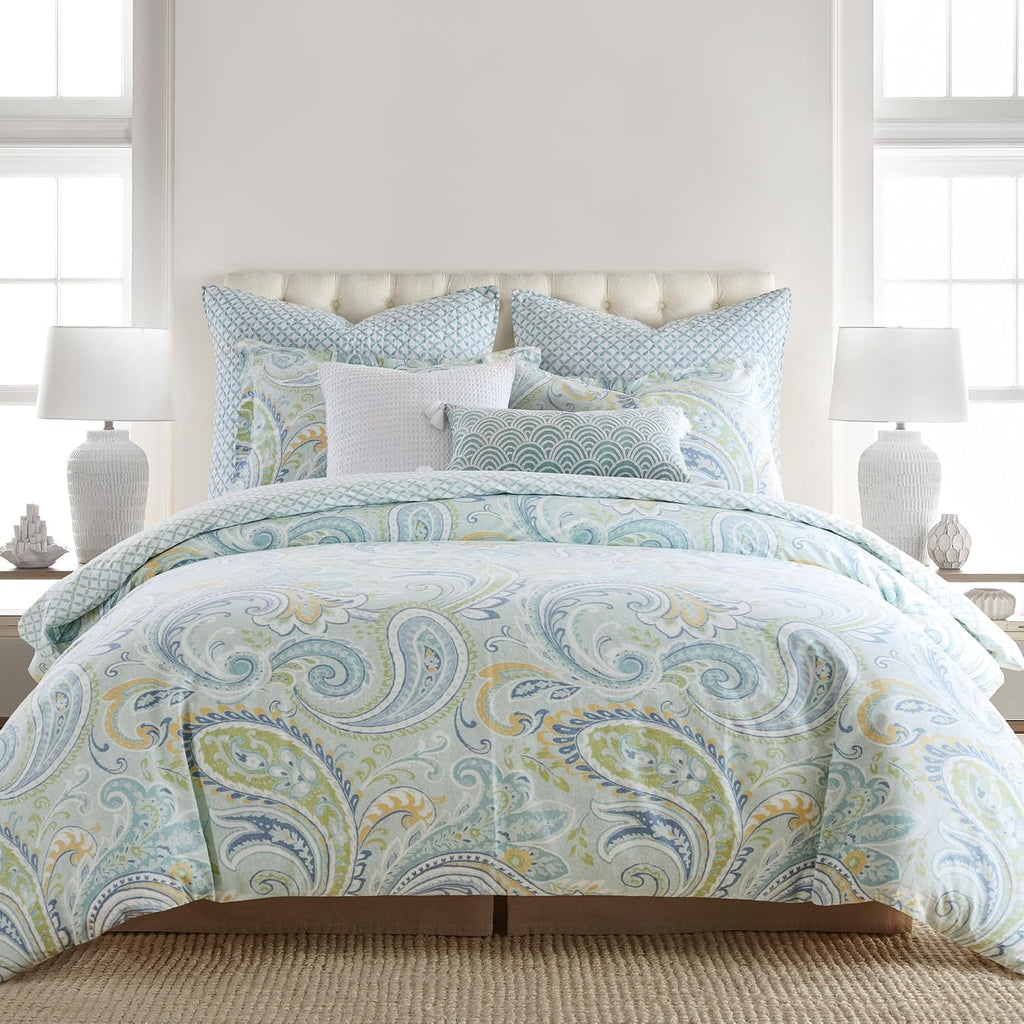 Levtex Home - Cortona Paisley Comforter Set - Full/Queen Comforter (90 x 94in.)+ Two Standard Pillow Cases (26 x 20in.) - Paisley - Green, Yellow, Blue, and White - Cotton