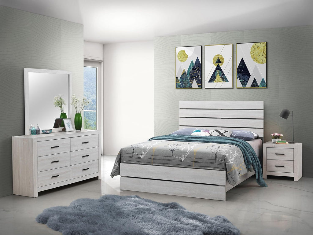Coaster Home Furnishings Brantford Farmhouse 4-Piece Bedroom Set Queen Size Panel Bed Frame 52-inch Headboard Coastal White 207051Q-S4