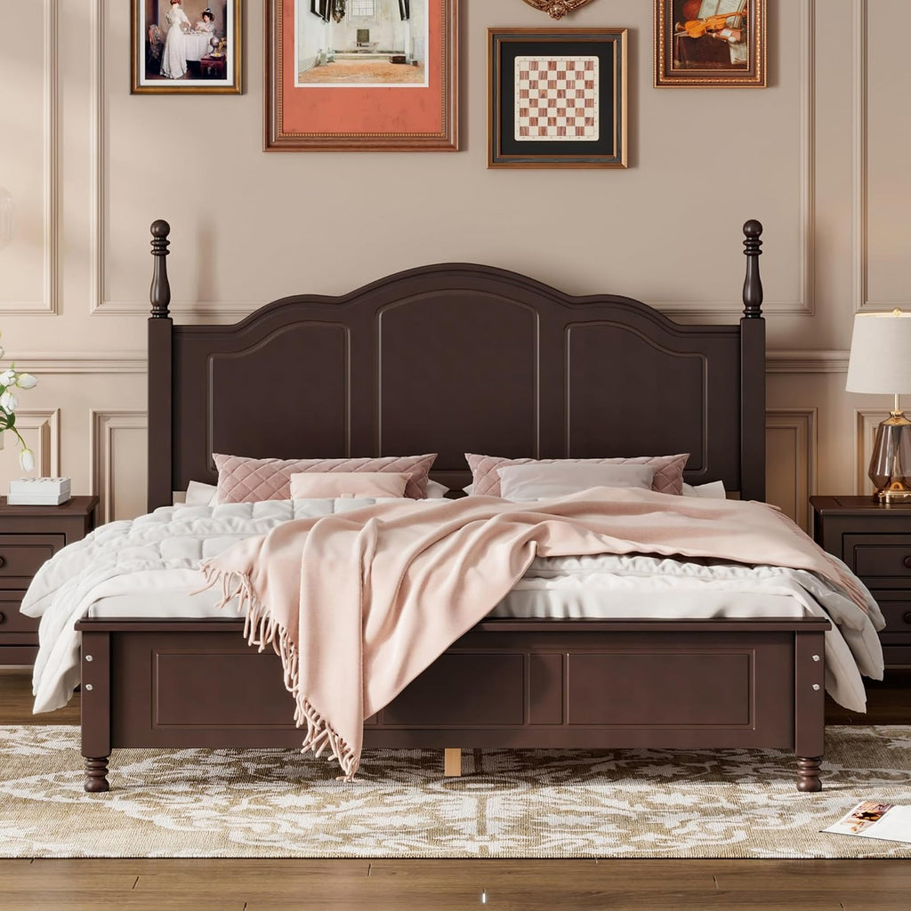 Harper & Bright Designs Bedroom Set Furniture, 3-Pieces Bedroom Sets, Queen Size Wood Platform Bed and 2 Nightstands, Dark Walnut