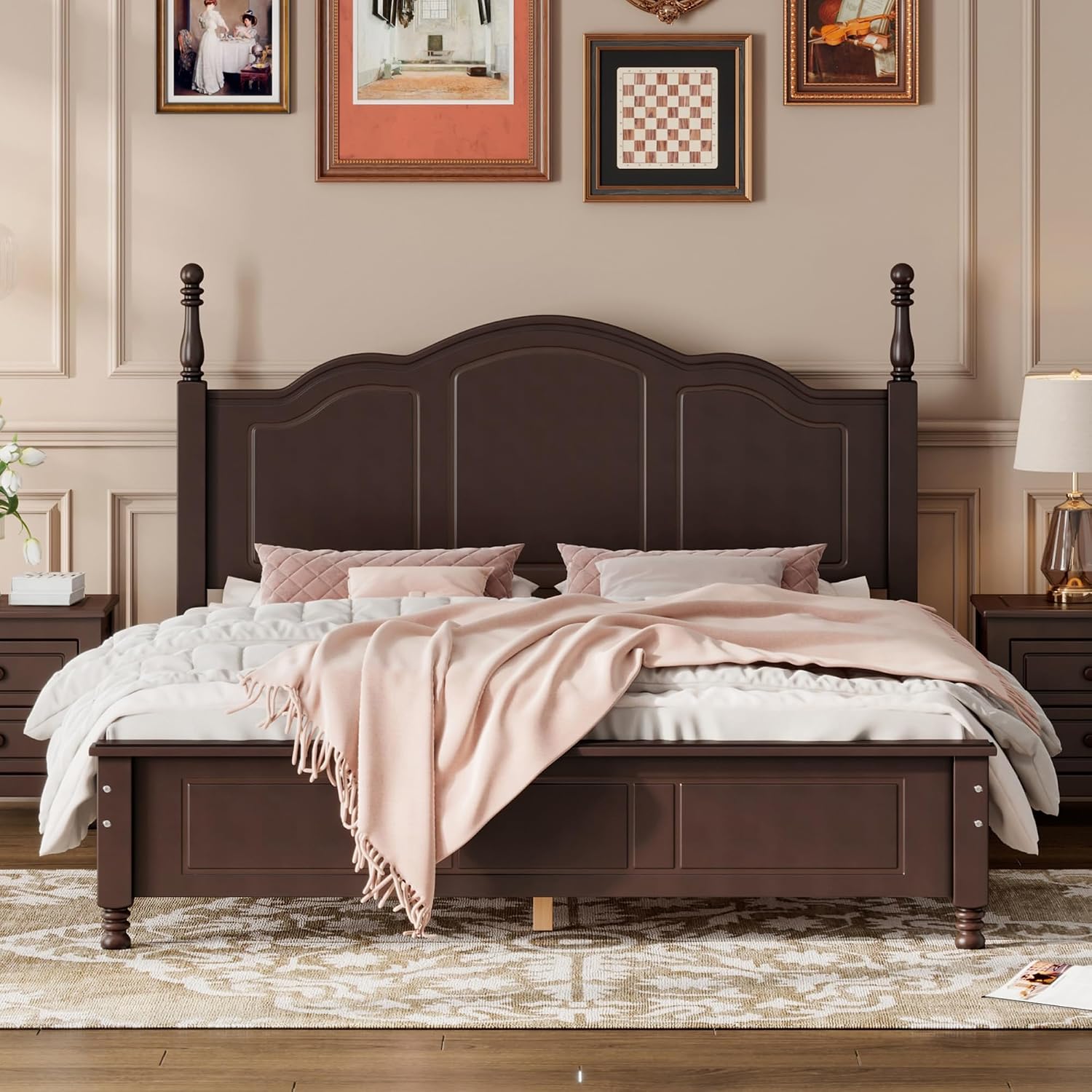 Harper & Bright Designs Bedroom Set Furniture, 3-Pieces Bedroom Sets, Queen Size Wood Platform Bed and 2 Nightstands, Dark Walnut