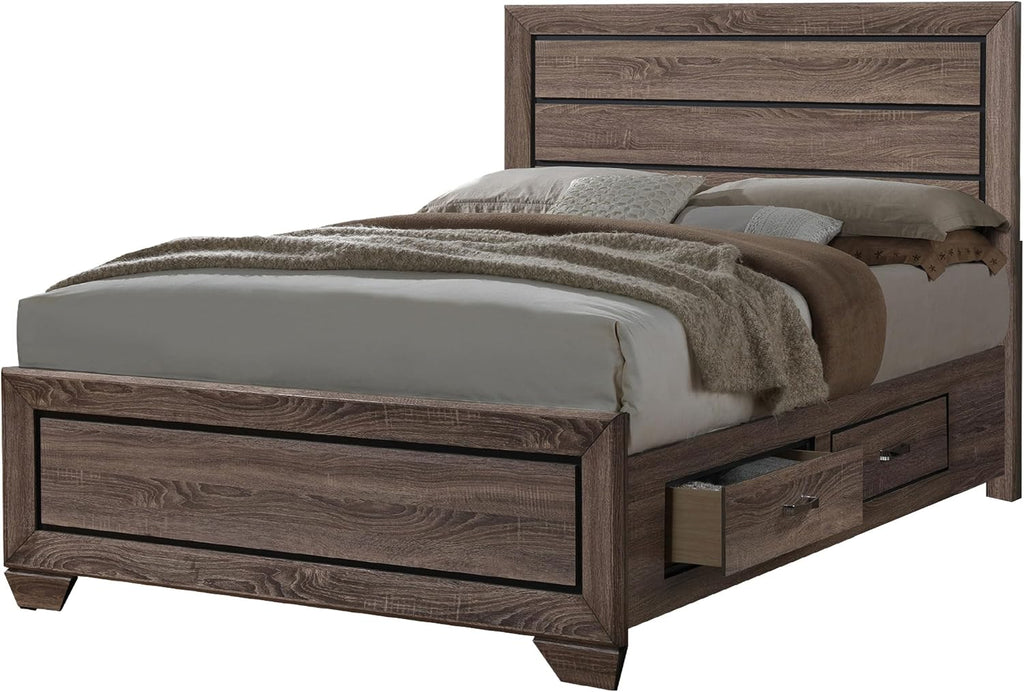 Coaster Home Furnishings Kauffman Transitional 4-Piece Bedroom Set Queen Size Storage Panel Bed Frame 54-inch Headboard Washed Taupe 204190Q-S4