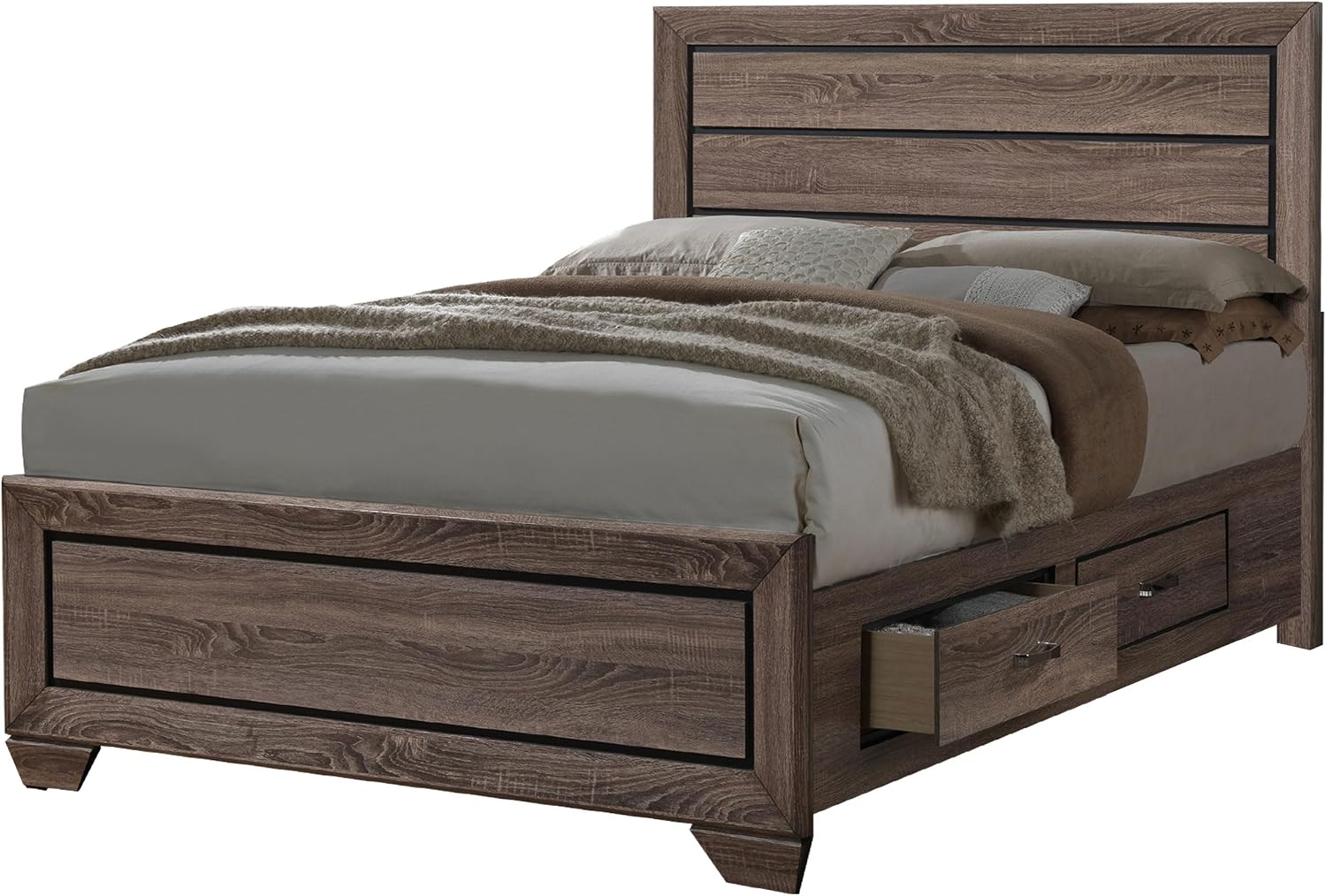 Coaster Home Furnishings Kauffman Transitional 4-Piece Bedroom Set Queen Size Storage Panel Bed Frame 54-inch Headboard Washed Taupe 204190Q-S4