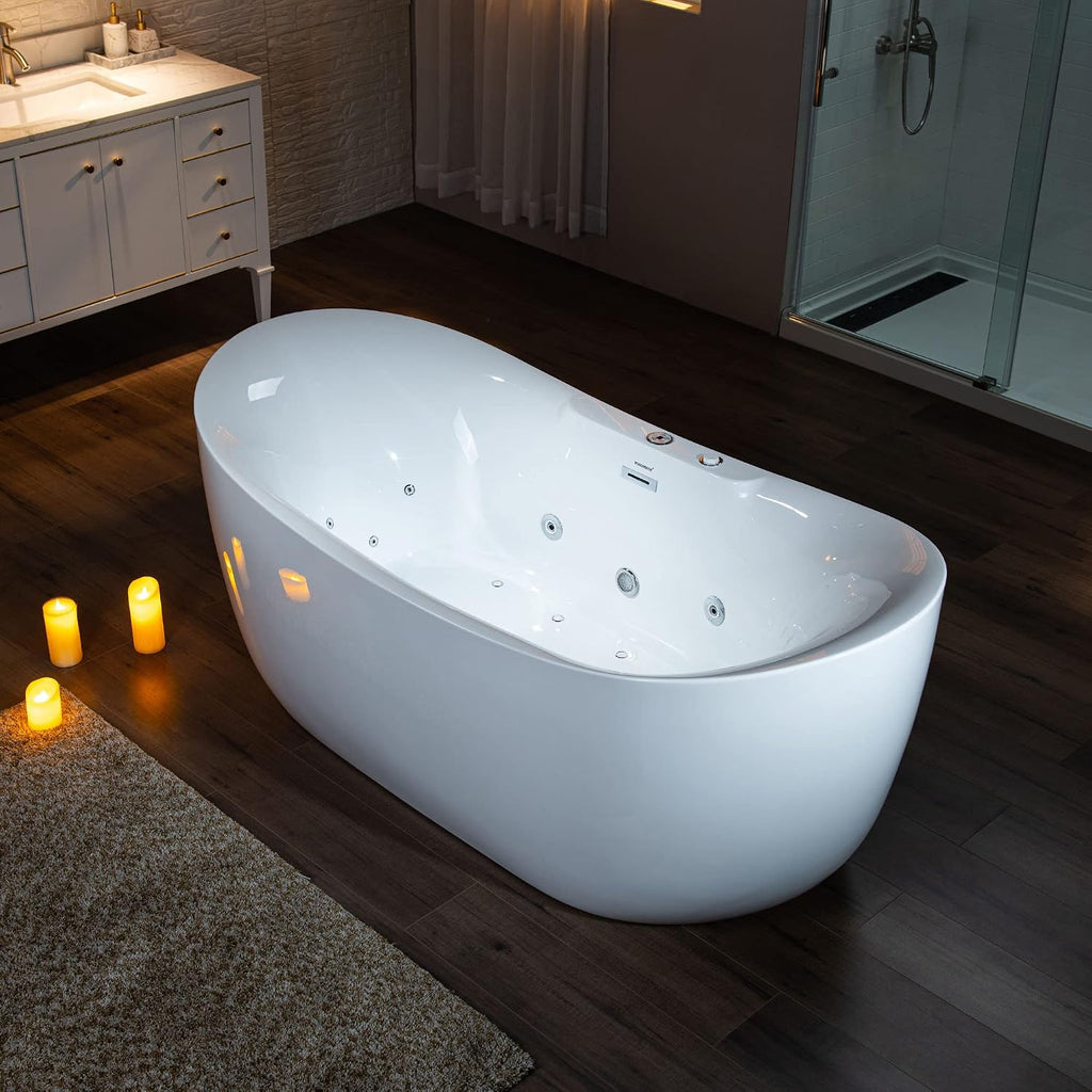 WOODBRIDGE 72' x 35-3/8' Whirlpool Water Jetted and Air Bubble Freestanding Heated Soaking Combination Bathtub with LED control panel, BJ400