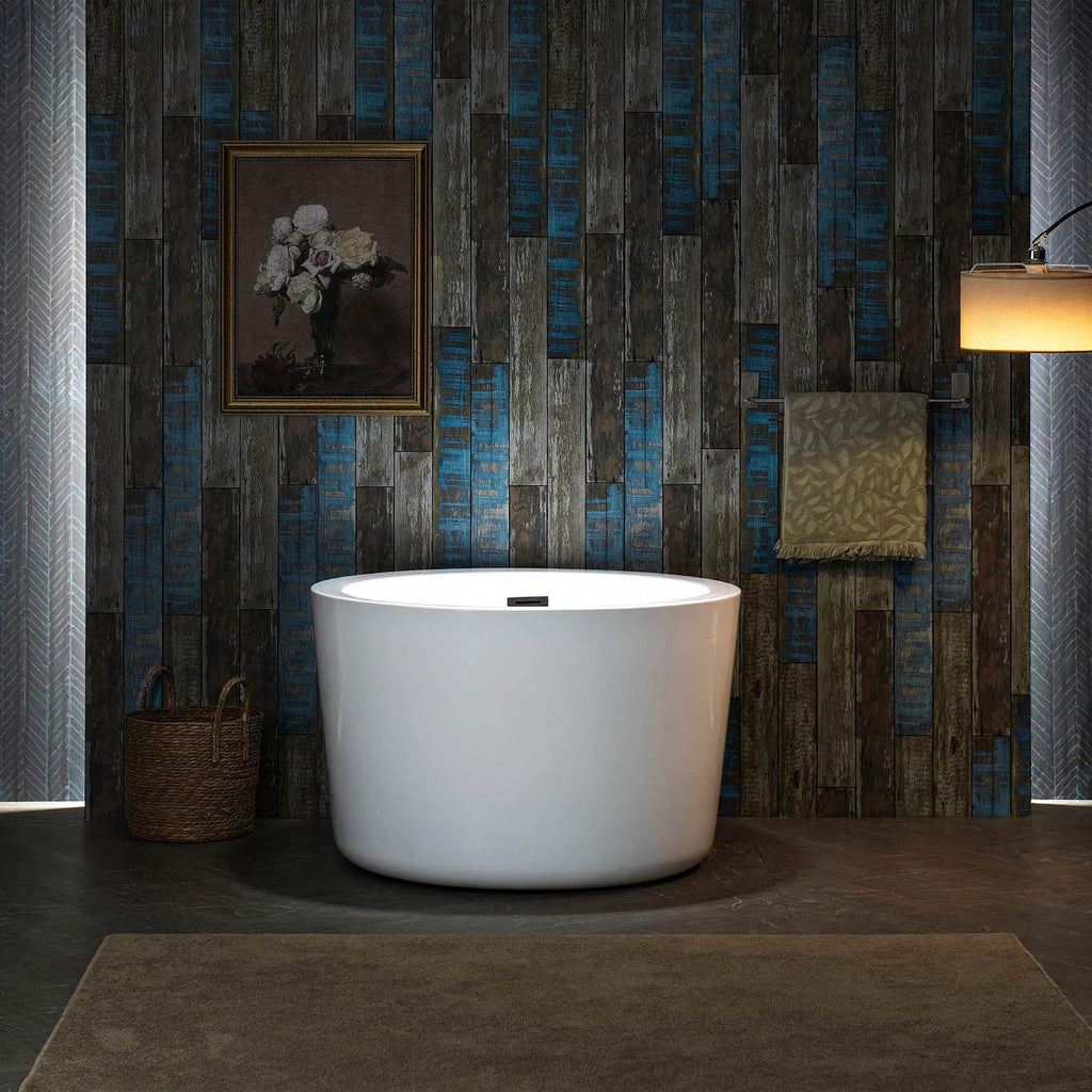 WOODBRIDGE 41' Acrylic Freestanding Round Contemporary Soaking Tub with Pre-molded Seat and Oil-Rubbed Bronze Overflow and Drain Option, White
