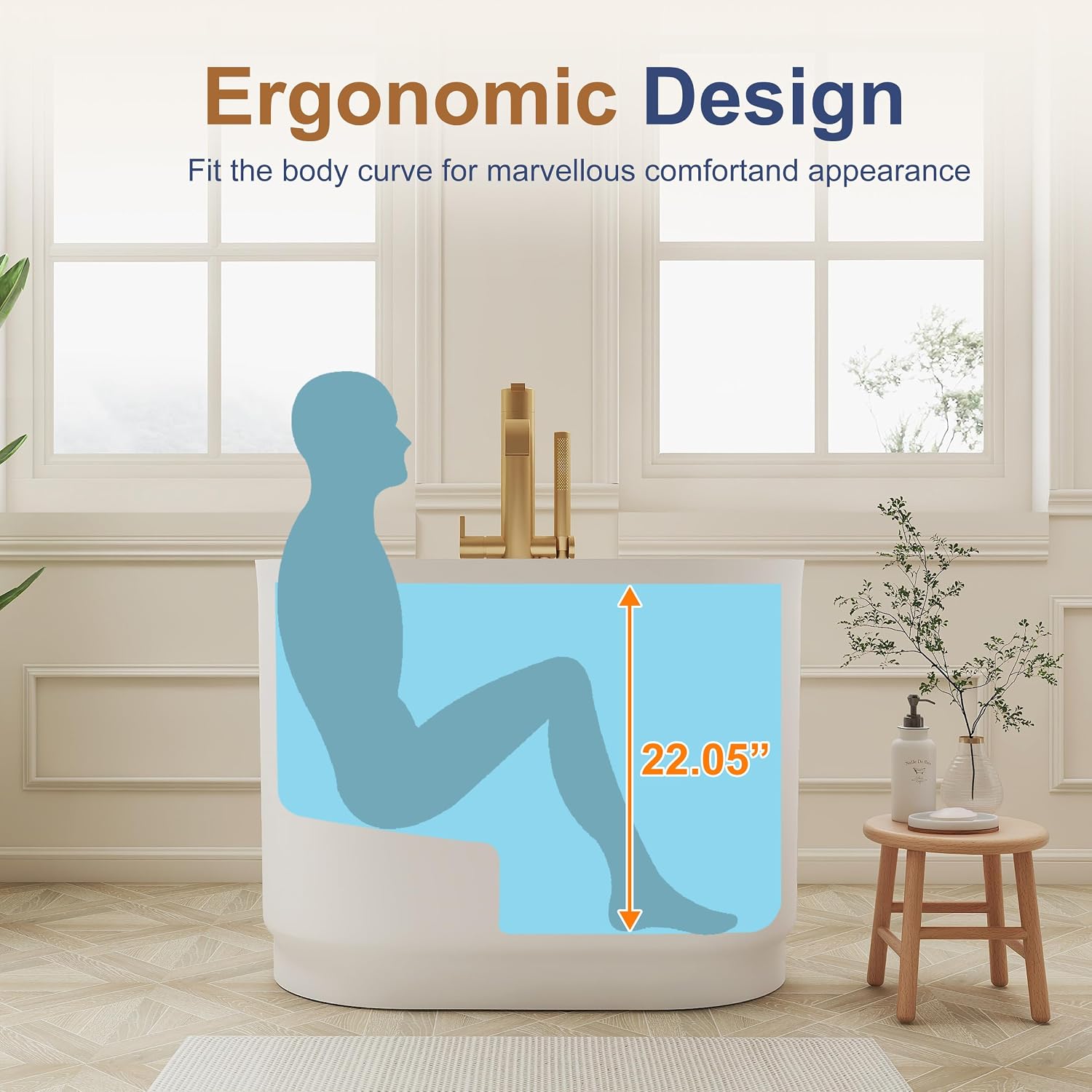 SJ Star&Jane Solid Surface Japanese Soaking Tub, 39' Small Freestanding Bathtub, Stone Resin Deep Soak Stand Alone Tub for Small Bathroom, Matte White Compact Modern Bath Tub