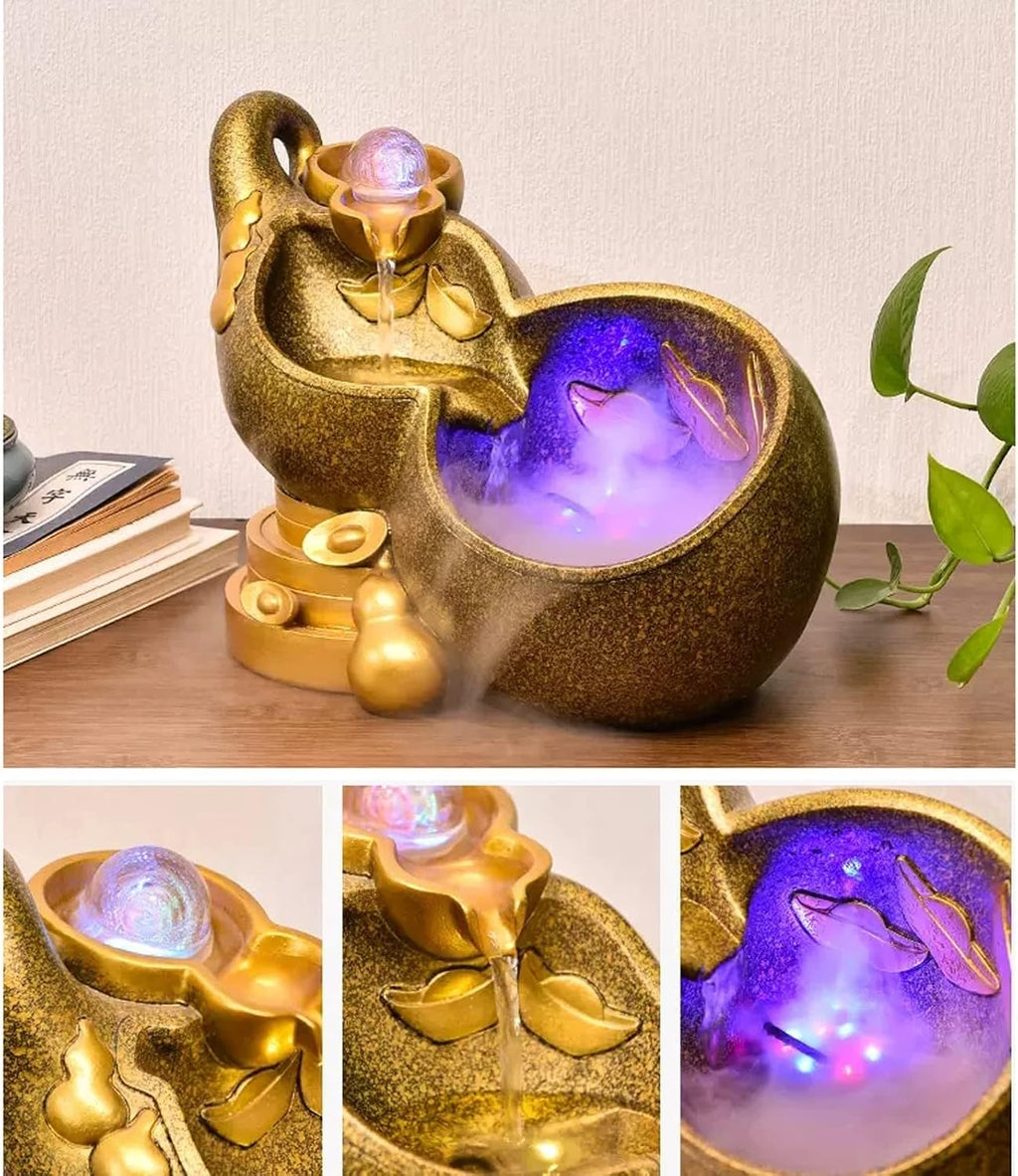 Tabletop Fountains Indoor Water Fountain Resin Table Fountain Gold Gourd Mini Waterfall Fountain Table Fountain with Rolling Ball Indoor Tabletop Water Fountain