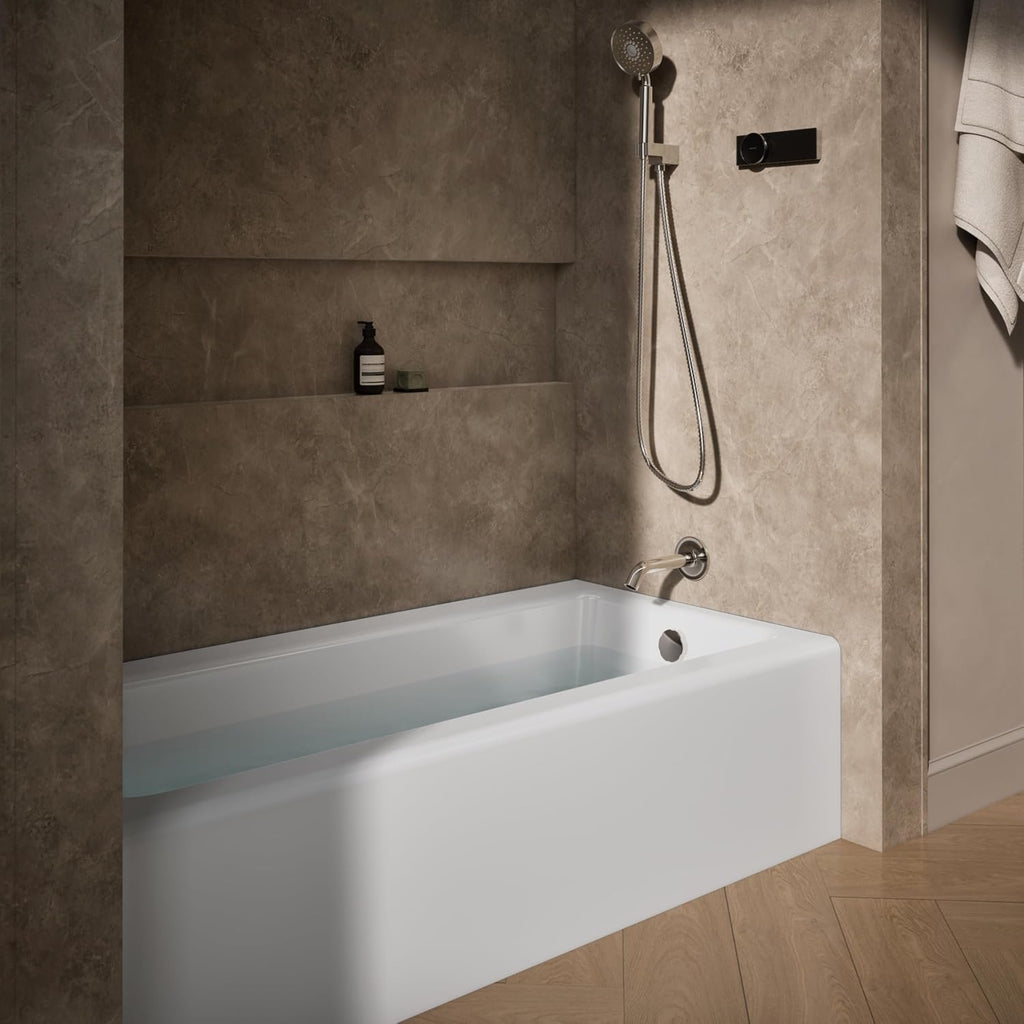 KOHLER 848-0 Bellwether 66' x 32' Cast Iron Alcove Bath with Integral Apron, Safeguard Slip-Resistant Surface, Right-Hand Drain, White
