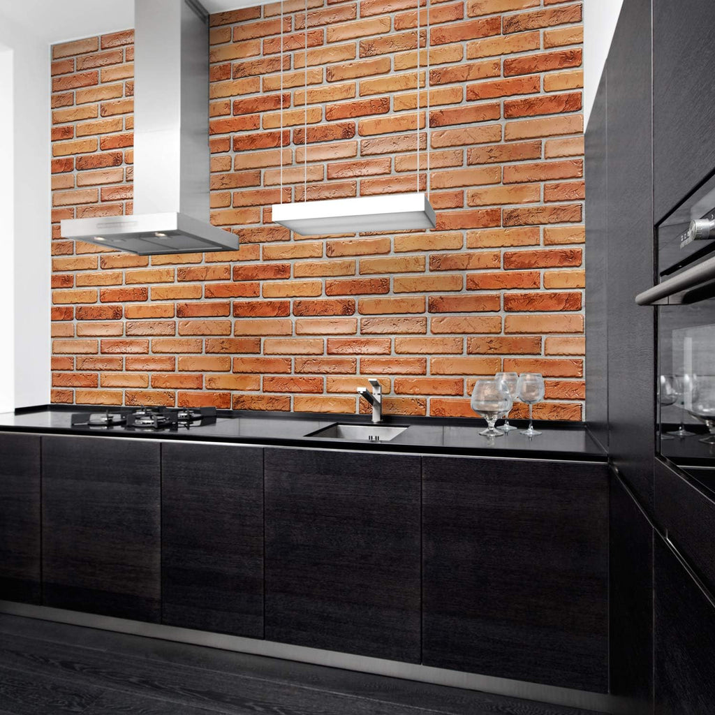 Dundee Deco PG7060-10 Dark Red Natural Faux Bricks PVC 3D Wall Panel, 3.2 ft X 1.7 ft (97 cm X 50cm), Interior Design Wall Paneling Decor, 5.44 sq. ft. (0.48sq. m) Each, Pack of 10