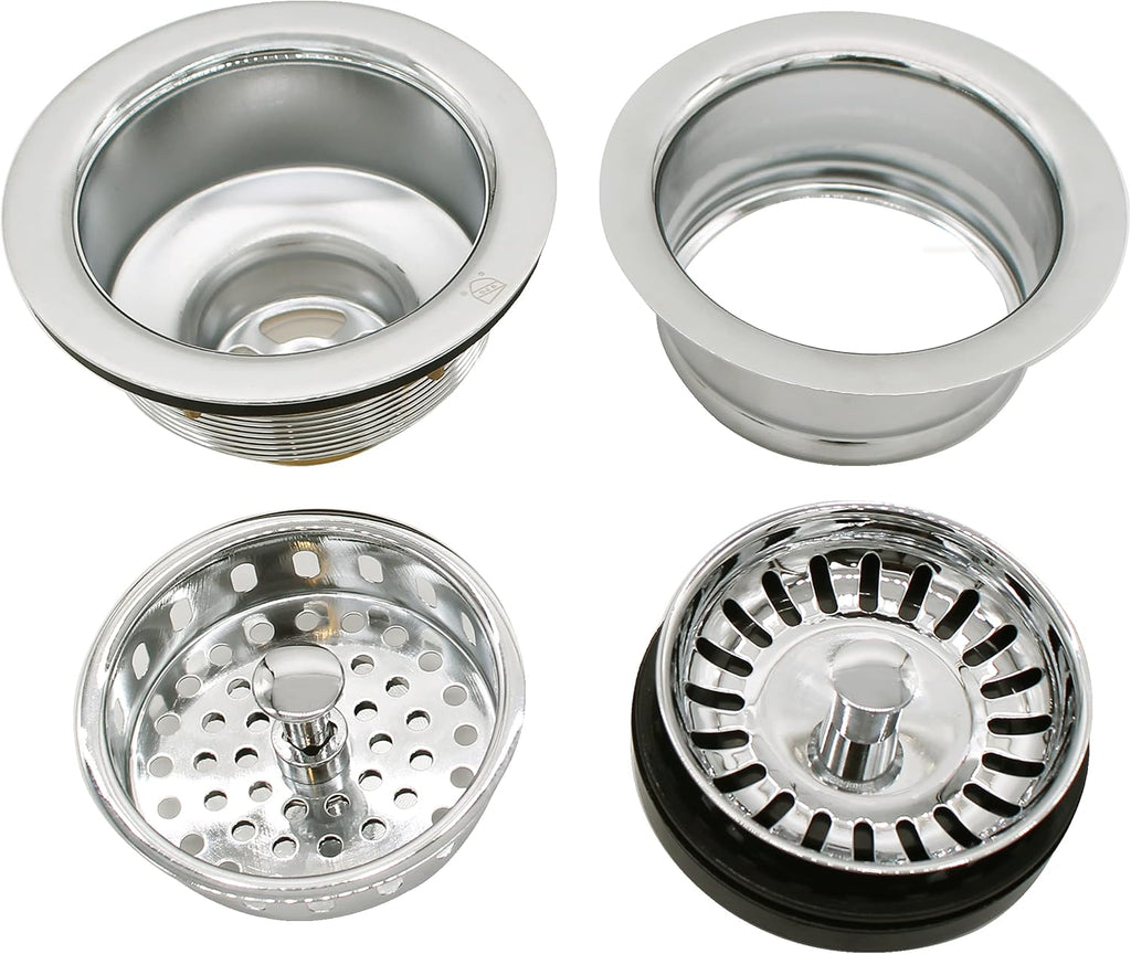 Westbrass CO2165S-05 COMBO PACK 3-1/2' Post Style Large Kitchen Sink Basket Strainer and Waste DisposalDrain Flange with Basket Strainer, Polished Nickel