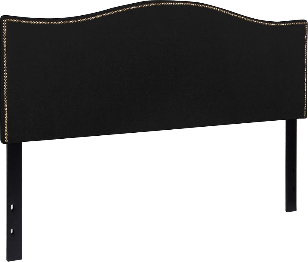 Flash Furniture Lexington Upholstered Queen Size Headboard with Accent Nail Trim in Black Fabric