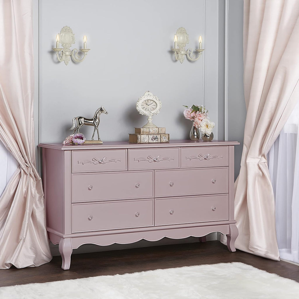 Evolur Aurora 7 Drawer Double Dresser, Dusty Rose