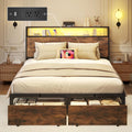 Lifezone Full Bed Frame with 2-Tier Storage Headboard, Metal Bed Frame with Storage Drawers & Built-in Charging Station & LED, Noise-Free, No Box Spring Needed, Easy Assembly, Rustic Brown