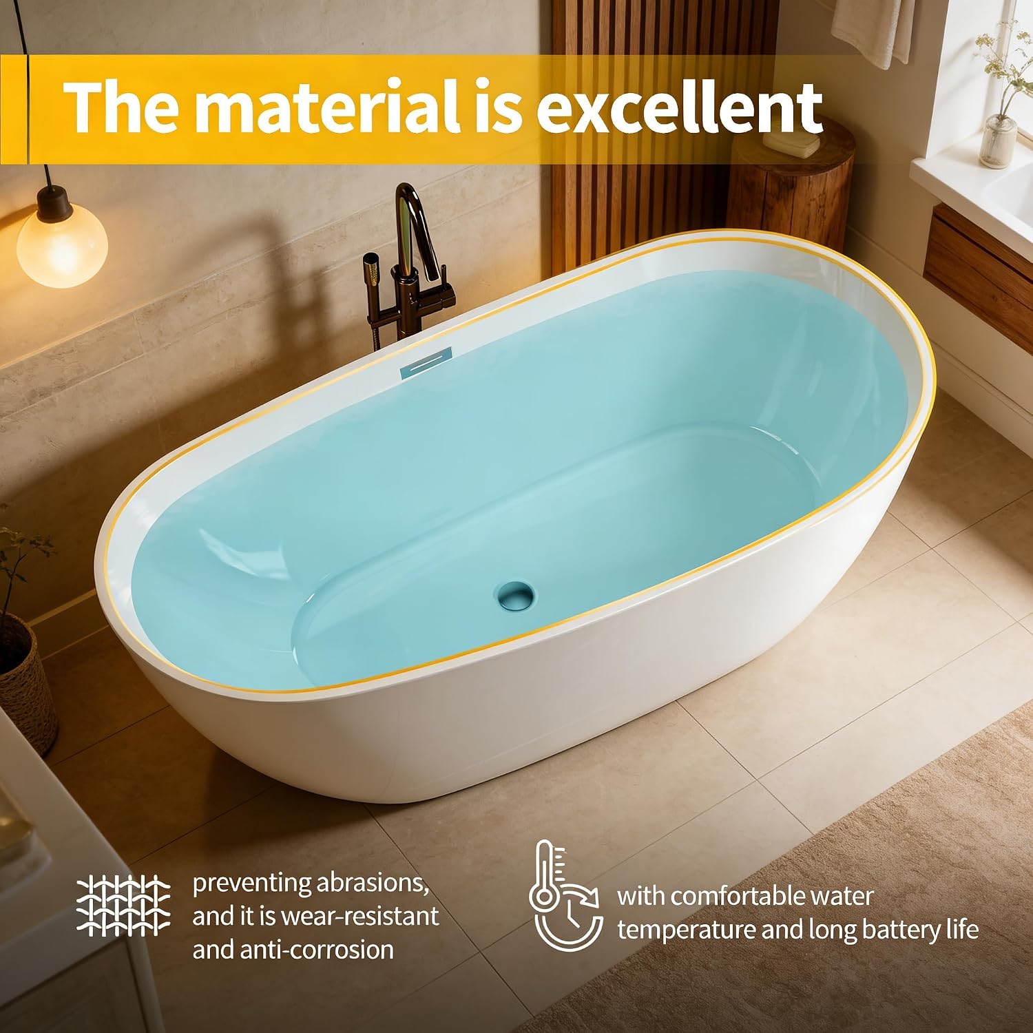 Garvee 67' Deep Soaking Bathtub, Non-Slip Acrylic Tub with Chrome Drain, cUPC Certified, Ergonomic Modern Bath for Bathrooms, Easy-Install, White Pearl