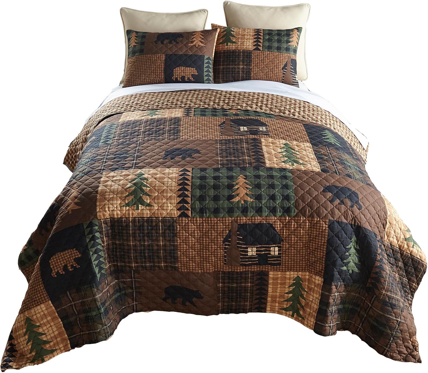 Donna Sharp Brown Bear Cabin-King Quilt Set, Measures 104 x 96, Includes 1 Quilt and 2 King Shams, Machine Washable