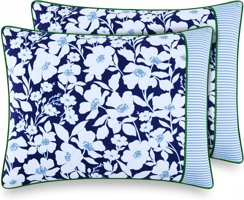 kate spade new york Anemone Field Full/Queen Comforter Set, 100% Cotton Reversible Cover, All Season 3 Piece Bedding, Machine Washable, Blue Multicolor