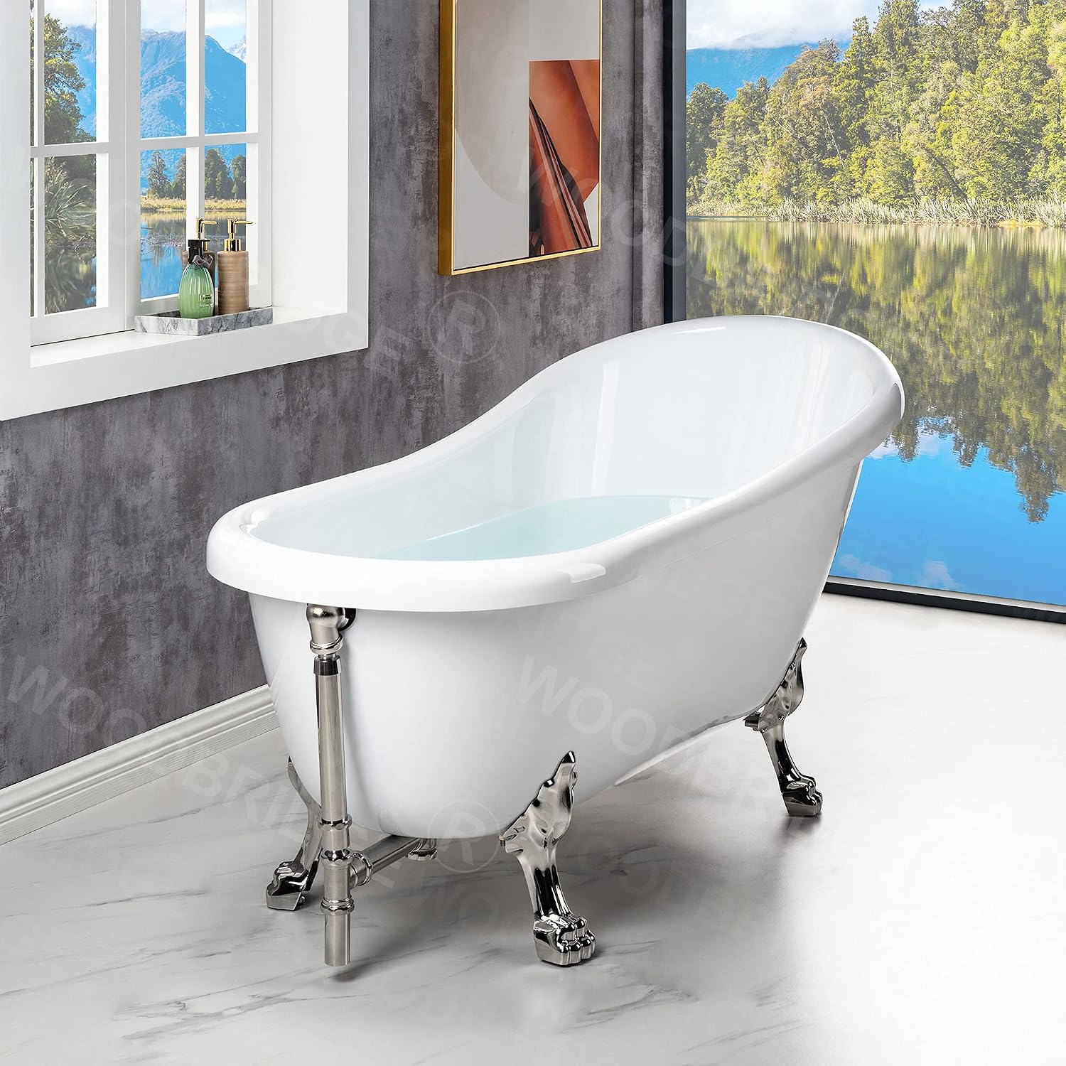 WOODBRIDGE B0023-B/N-Feet+B/NDrain Bathtub, Brushed Nickel