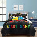 Lush Decor Video Games Reversible Quilt Queen Size 4 Piece Set Full/Queen Black & Red - Kids Bedding Set Queen Quilt - Kids Bedroom Decor