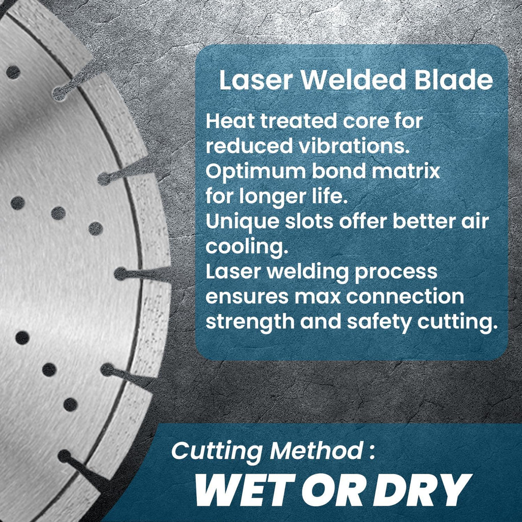 RHAPSODY 20 Inch Laser Welded Diamond Saw Blade, Segmented Premium Diamond Blade General Purpose Dry/Wet Cutting Concrete, Reinforced Concrete, Masonry, Brick, Block, Stone 1' Arbor