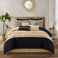 Grand Avenue Black Gold Queen Comforter Set, 10 Piece, Jacquard Bedding Comforters & Sets, Matching Bedskirt, Pillows & Shams, Ultra-Soft