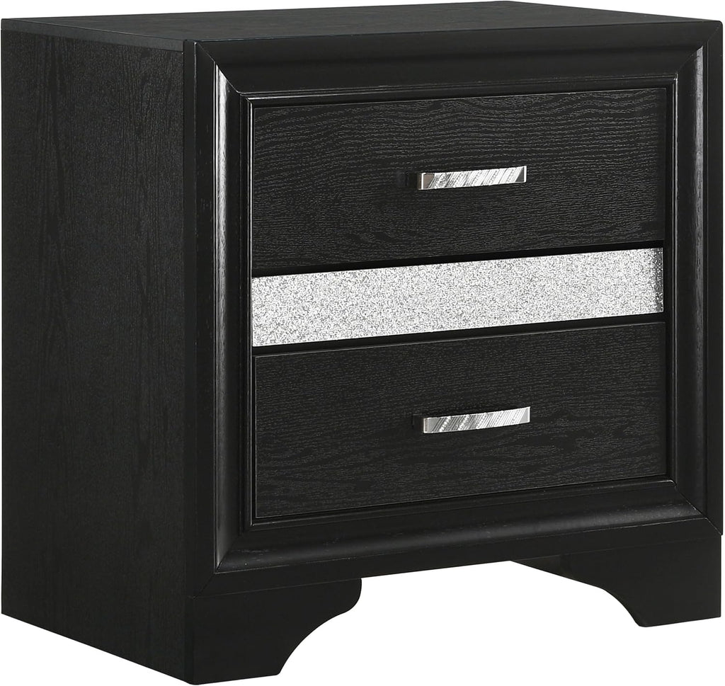 Coaster Home Furnishings Miranda Contemporary 4-Piece Bedroom Set Fabric Upholstered Queen Size Panel Bed Frame 54-inch Headboard Black 206360Q-S4