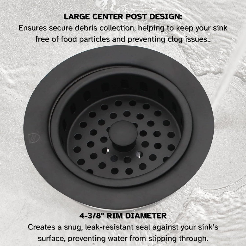 Westbrass R214-62 3-1/2' Large Post Style Kitchen Sink Basket Strainer, Matte Black (50-Pack)