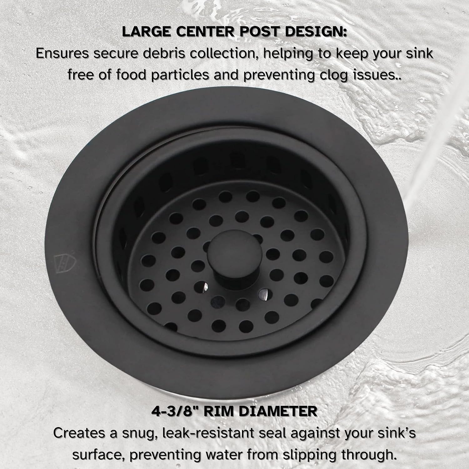 Westbrass R214-62 3-1/2' Large Post Style Kitchen Sink Basket Strainer, Matte Black (50-Pack)