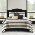 Grand Avenue Black Gold Comforter Set California King Size, 7 Piece Jaquard and Clip Soft Bedding Set, All Season, Matching Shams, Bedskirt, Decorative Pillows
