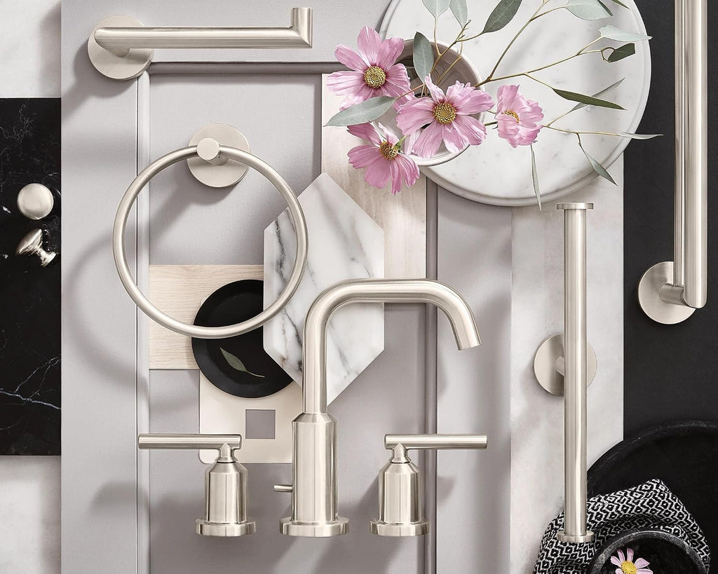 Moen Gibson Two-Handle High Arc Widespread Modern Bathroom Sink Faucet for 3-Hole Setups with Valve Included, Brushed Nickel, TV6142BN