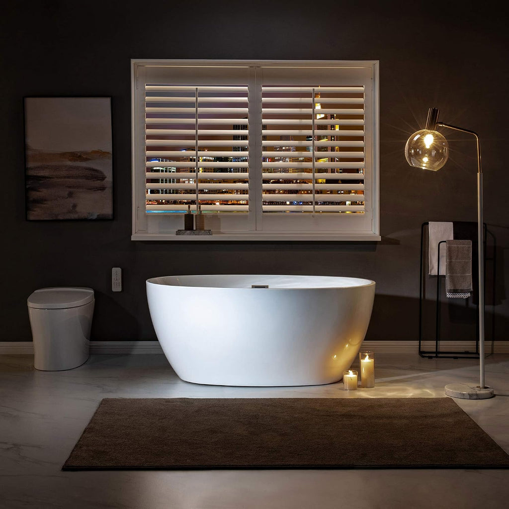 WOODBRIDGE 55' Acrylic Freestanding Bathtub Contemporary Soaking White Tub with Oil Rubbed Bronze Overflow and Drain，BTA1418 -ORB-Drain &O