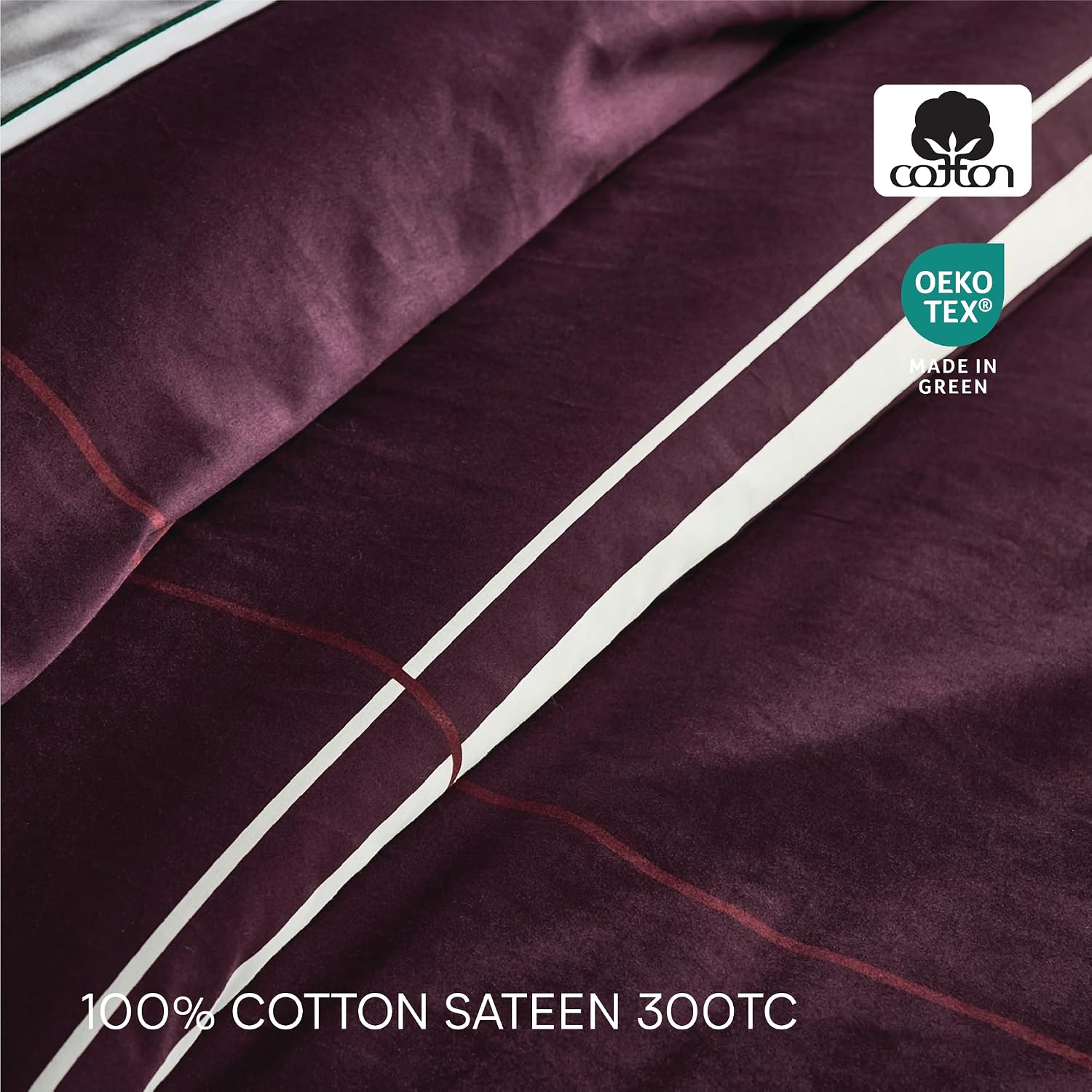 Lacoste Playful Checks Cotton Sateen 300-Thread Count Comforter Set – Medium Warmth, Oeko Tex Certified, Machine Washable, Burgundy, Full/Queen