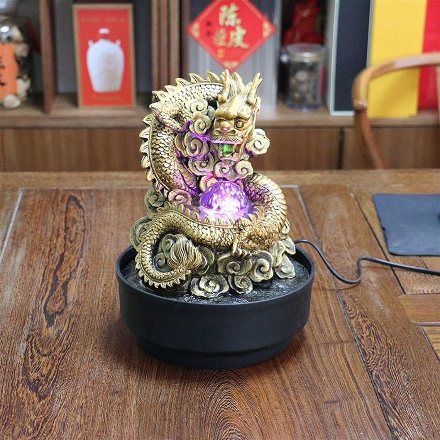 GLigeT Tabletop Fountain Desktop Fountain Ornaments Fortune Feng Shui Ball Office Home Decorations Opening Housewarming Gift Water Fountain Decor