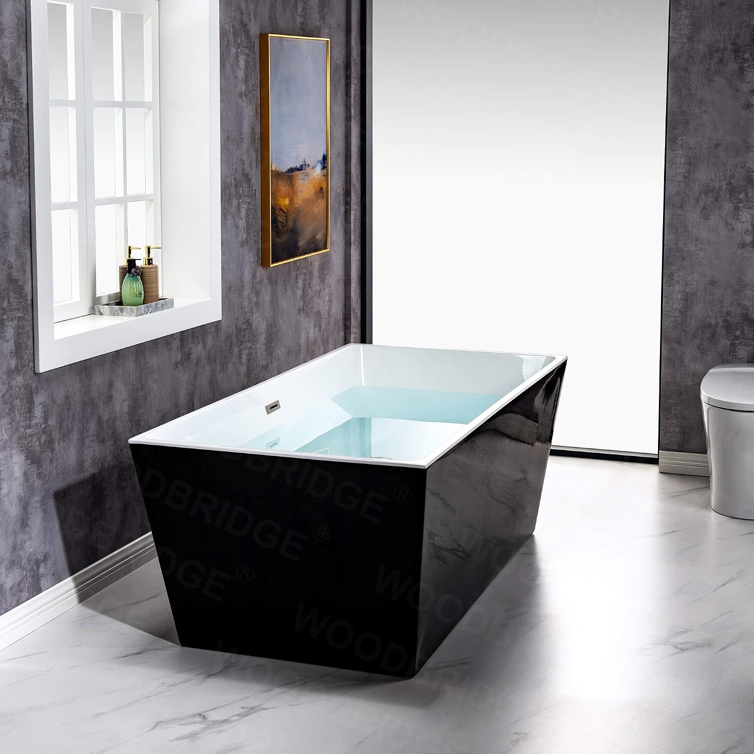 WOODBRIDGE 67' Acrylic Freestanding Bathtub Contemporary Soaking Tub, Black Matte Drain/Overflow, B1812-MB-Drain &O