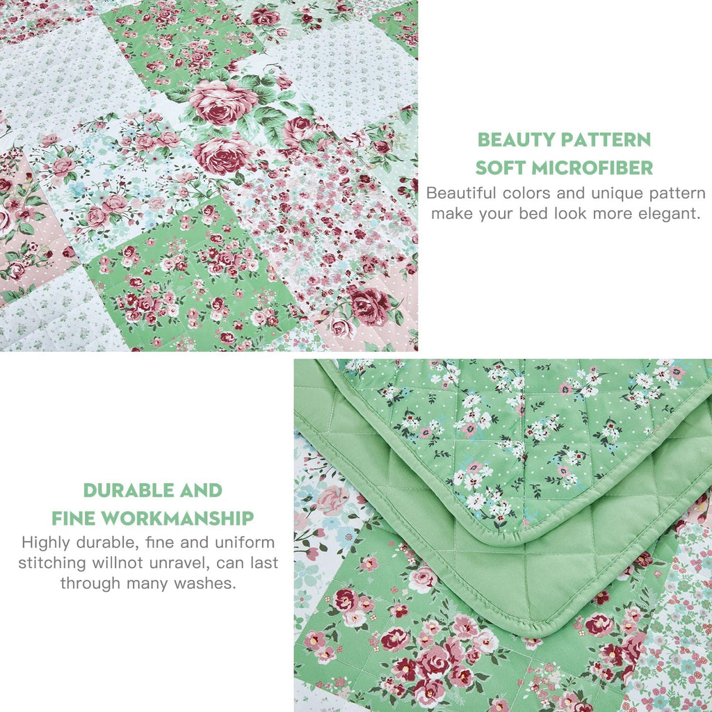 DaisyHuang Oversized King Bedspread 128x120 Extra Wide, Farmhouse Patchwork Floral Quilt Bedding Cover, Reversible, 6 Piece, 100% Microfiber, King/California King, Rose