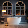 WOODBRIDGE 59' Acrylic Freestanding Bathtub Contemporary Soaking White Tub with Brushed Gold Overflow and Drain，B1530-BG-Drain&O