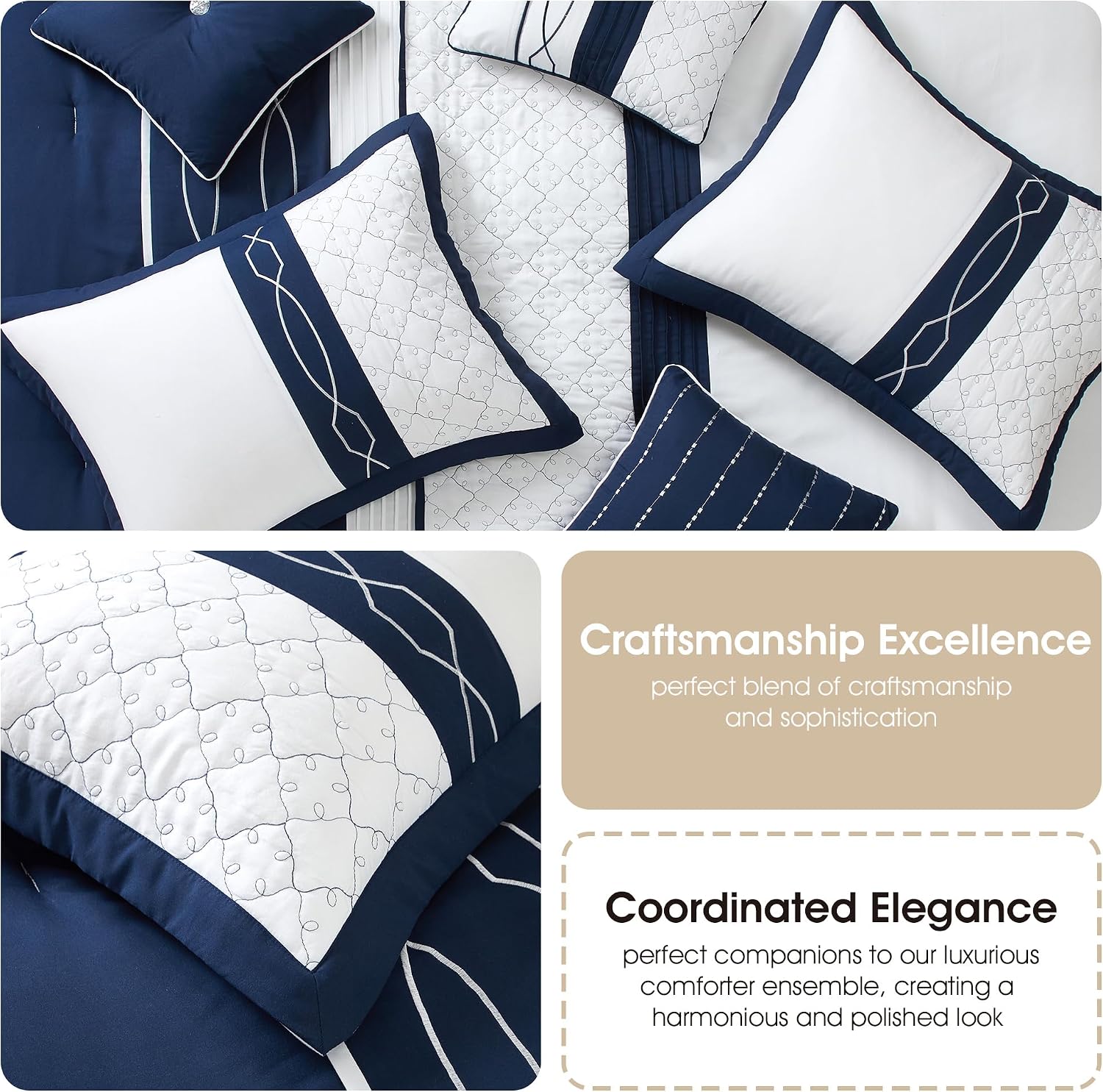 Grand Avenue Navy Geometric Comforter Set, King Size, 7 Piece All Season Bedding Set, Bedskirt, Pillows & Shams, Ultro-Soft Comforter, Home Decor